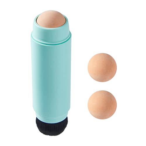 Oil-absorbing Volcanic Roller + Makeup Brush with Two Replaceable Volcanic Balls, Reusable Face Roller for At-Home or On-the-Go Mini Massage (Green)