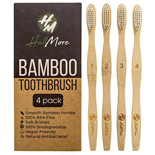 HallMore Bamboo Toothbrush,Biodegradable Soft Bristles Toothbrushes, 8 Pack