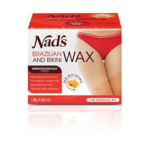 Nad’s Brazilan & Bikini Wax Kit - Wax Hair Removal For Women - Body Wax Specifically For Coarse Hair - At Home Waxing Kit With Hard Wax + Calming Oil Wipes + Wooden Spatula