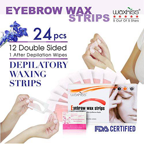 Waxkiss Eyebrows Wax Strips Cold Waxing Strip for Eyebrow Hair Removal Home and Traveling Wax Strips Ready to Use 24 Strips (12 double - side)
