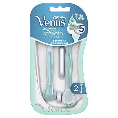 Gillette Venus Extra Smooth Sensitive Disposable Razors for Women with Sensitive Skin, 2 Count