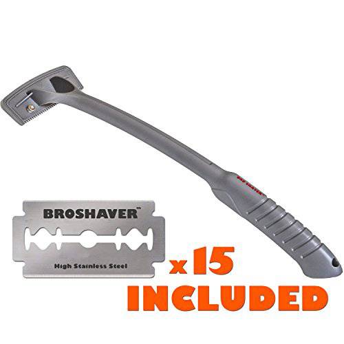 BRO SHAVER, Back Shaver for Men (DIY) Back & Body Hair Trimmer. Shave Wet or Dry. No Expensive Refills - Uses Double Edge Razor Blades. 15 Blades Included. Ergonomic Handle