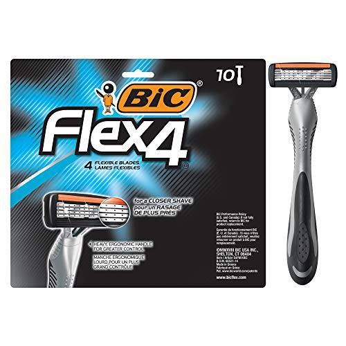 BIC Flex 4 Titanium Sensitive Disposable Razors For Men, For a Smooth, Ultra-Close and Comfortable Shave, 10 Piece DIsposable Razor Set with 4 Blades