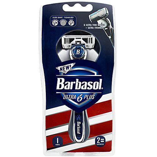 Barbasol Ultra 6 Plus Men’s Razor with 2 Razor Blade Refills (1 Handle + 2 Cartridges), Mens Razors/Blades