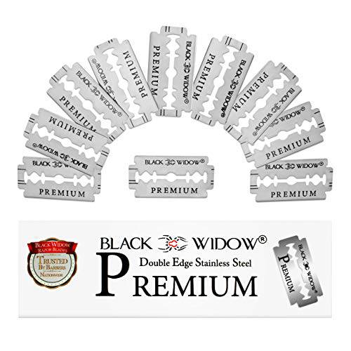 Black Widow Premium Double Edge Razor Blades - Swedish Steel Premium Razor Blades for Safety Razors and Straight Edge Razors - (100 Count)