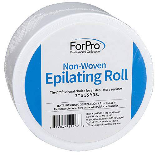 ForPro Non-Woven Epilating Roll for Body and Facial Hair Removal, Tear-Resistant, Lint-Free, 3” x 55 Yards, White