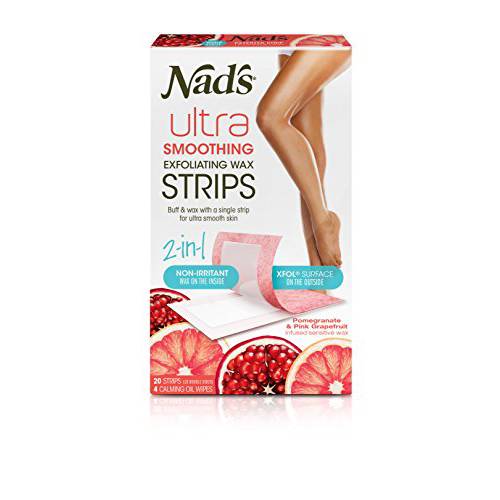 Nad’s Body Wax Strips - 2-In-1 Skin Exfoliator - Wax Hair Removal For Women - At Home Waxing Kit With 20 Waxing Strips + 4 Calming Oil Wipes