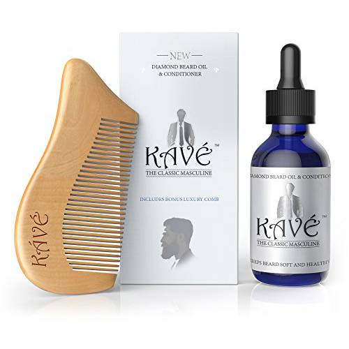 Kave Beard Oil and Conditioner For Men - 100% Natural Organic Beard Softener & Moisturizer for Itch Relief, Dry Skin, Healthy Growth with Argan & Jojoba Oils - Bonus Comb (2.4 Oz, Fresh Fragrance) - 1 Pack