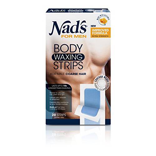 Nad’s For Men Body Wax Strips - Wax Hair Removal For Men - At Home Waxing Kit With 20 Waxing Strips + 2 Calming Oil Wipes