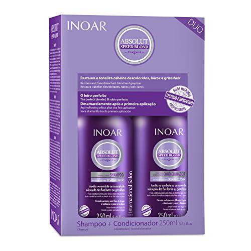 INOAR PROFESSIONAL - Speed Blond Shampoo & Conditioner - Anti-Yellowing Nourishing Treatment For Bleached, Blond, Brassy & Gray Hair Types (8.5 Ounce / 250 Milliliter)