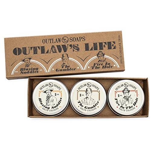 Western Cologne Gift Set - The Scent of the Wild West in 3 Perfectly Pocket-sized Solid Cologne Tins - 1 oz Each - Handmade in the USA - Outlaw “The Outlaw’s Life”