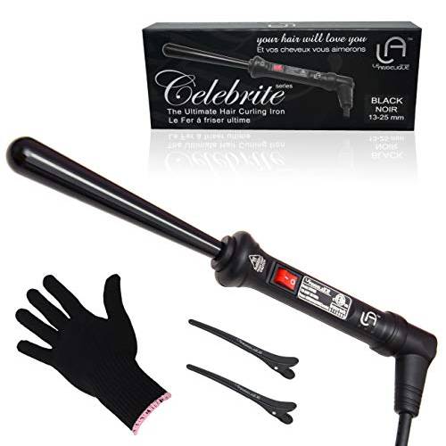 Le Angelique Reverse Tapered Curling Wand for a Unique Curly Look - 1/2 to 1 Inch (13-25mm) Conical Curler Iron with Glove and 2 Clips | 430F Instant Heat | Ceramic Coating | Dual Voltage - Black