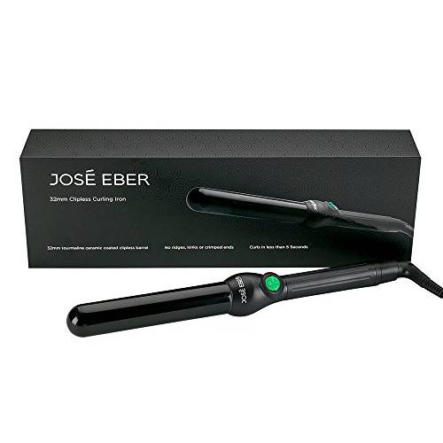 Jose Eber Clipless Curling Iron, 32mm (1.25), Black, Heat Resistant Glove Included, Dual-Voltage Worldwide Compatible