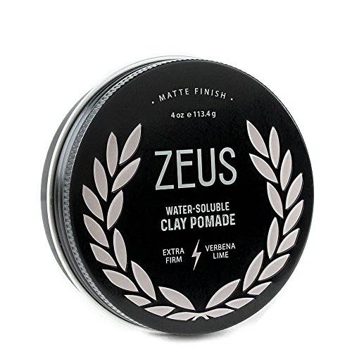 ZEUS Clay Pomade for Men, Matte Finish, Water Soluble & Extra Firm Hold Hair Styling Clay Pomade – MADE IN USA (4 oz.)
