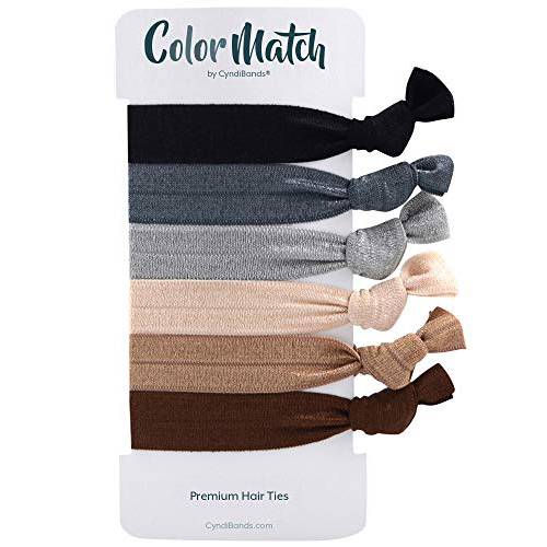 Cyndibands Brown Gray Cream Knotted Ribbon Less Crease Hair Ties (Classic Neutrals) 6 Count