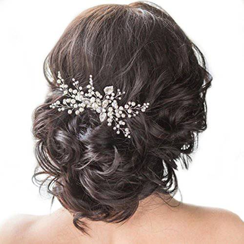Unicra Pearl Wedding Hair Comb Crystal Bridal Hair Accessories for Brides and Bridesmaids (Silver)