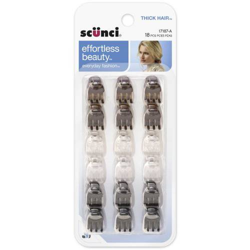 Scunci Effortless Beauty Thick Hair Mini Jaw Clips, 1 cm, (Pack of 18)