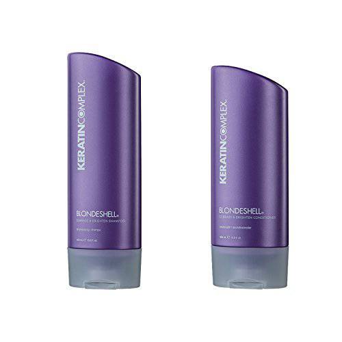 Keratin Complex Blondeshell Debrass and Brighten Purple Shampoo and Conditioner for Blonde Hair, 13.5 Fl. Oz. Value Pack