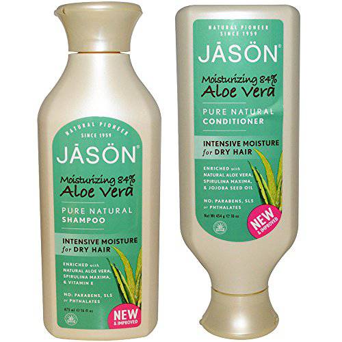 JASON All Natural Organic Aloe Vera Shampoo and Conditioner with Dry Hair Treatment Product, Calendula, Chamomile and Grapefruit, No Sulfates, No Parabens, Vegan, 16 fl oz each (Packaging May Vary)