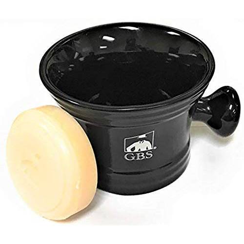 G.B.S Heavy Duty Black Ceramic Shaving Bowl/Mug Strong Pommel Handle -3 Oz All Natural Handle Natural Soap Included, Accessory for Soaps & Creams-Wet Shave (Black) Christmas Day Gift Thanksgiving Day