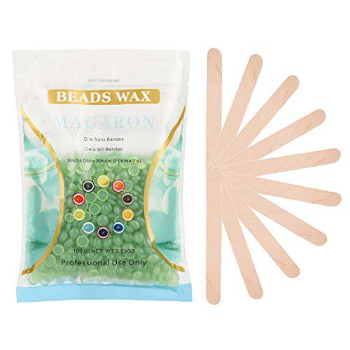 Korlin Hair Remover Kit - Hard Wax Beans 3.5 oz and Wax Applicator Sticks 10-Piece (Aloe Vera)