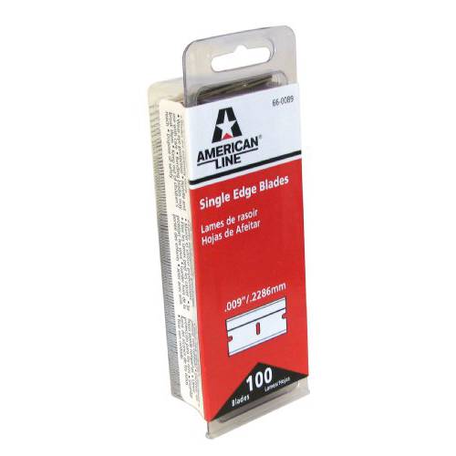American Line Single Edge Razor Blades - 100 Blades - .009 Heavy Duty High Carbon Steel Utility Blades with Aluminum Backing - Fit Box Cutters and Razor Blade Scraper - 66-0089