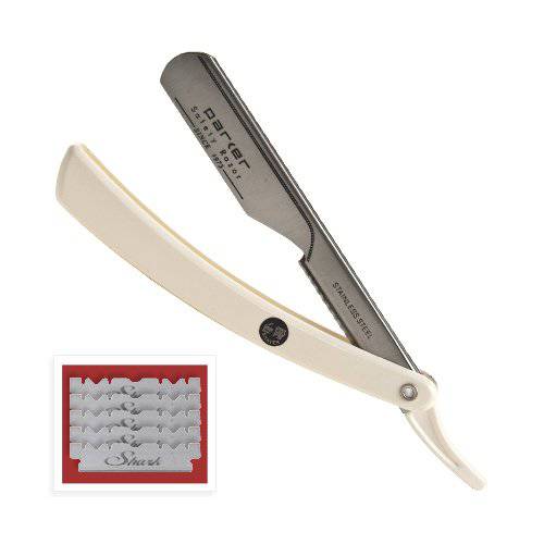 Parker PTW Push Type Blade Load Professional Straight Edge Barber/Shavette Razor with Stainless Steel Blade Arm and 5 Parker Premium Platinum Blades