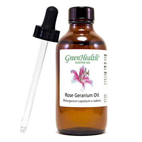 Greenhealth 4oz Essential Oil w/ Glass Dropper (4 OZ Rose Geranium)