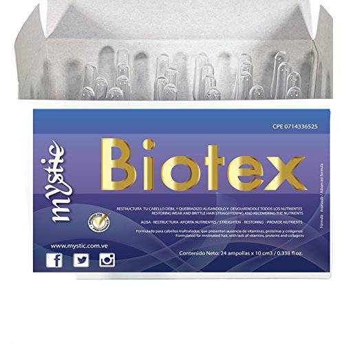 Mystic Biotex Ampoule Anti-Frizz, Restores and Repairs Damaged Hair - Provides Essential Nutrients and Vitamins - Hair Treatment Ampoules With Hyaluronic & Amino Acid (Pack 24)