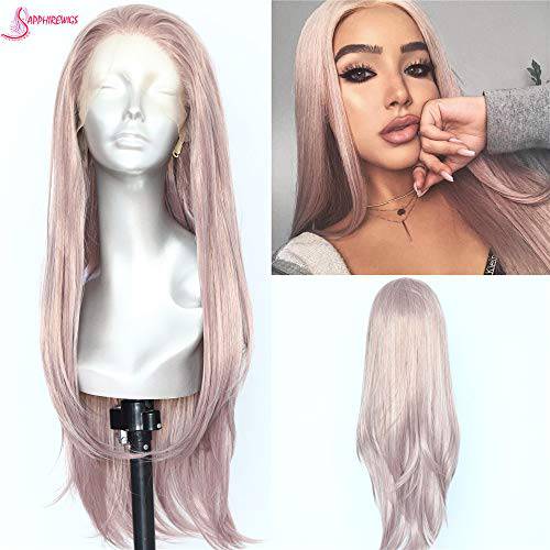 Sapphirewigs Long Light Purple Lilac Color Natural Wave Silky Soft Beauty Blogger Celebrity Daily Makeup Synthetic Lace Front Party Wigs