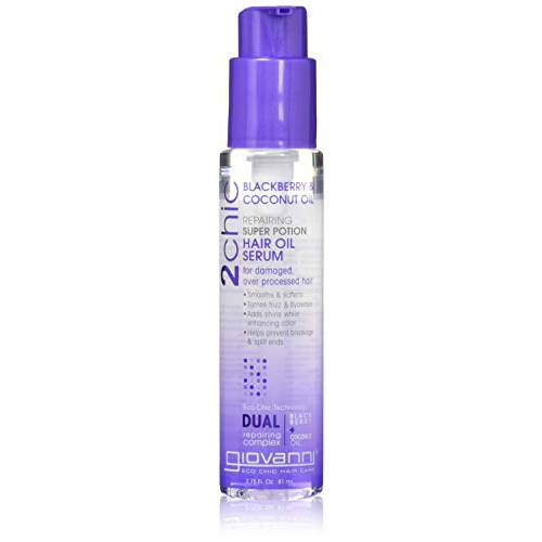 GIOVANNI 2chic Ultra-Repairing Super Potion Hair Oil Serum, 2.75 oz. - Blackberry & Coconut Milk, Restoring Leave In Treatment for Dry Damaged Color Treated Hair, Paraben Free, Color Safe