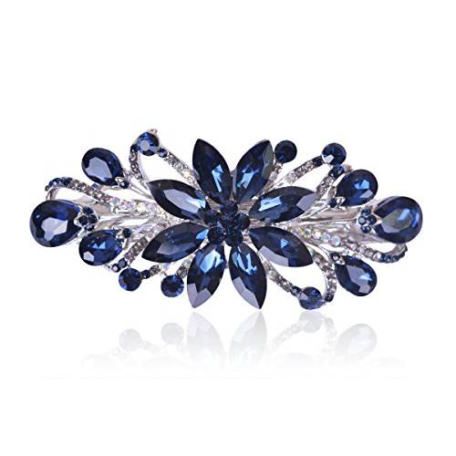 Sankuwen Flower Luxury Jewelry Design Hairpin Rhinestone Hair Barrette Clip ,Also Perfect Mother’s Day Gifts for Mom(Dark Blue)