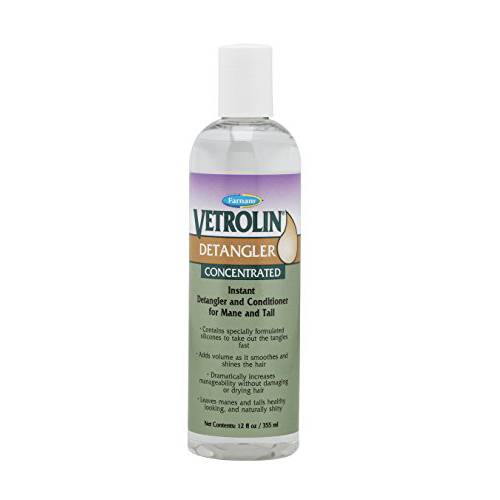 Farnam Vetrolin Concentrated Instant Horse Detangler and Conditioner for Mane and Tail, Use on Horses or Dogs, Removes Tangles and Adds Volume, 12 Oz.