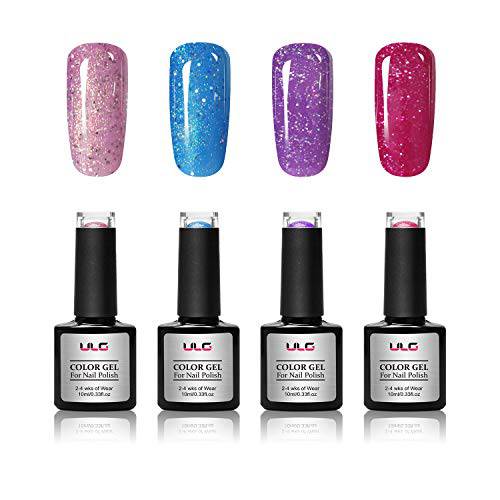 Gel Nail Polish Set 4 Glitter Colors ULG Soak Off UV LED Vibrant Gel Nail Art Gel Polish Manicure 10ml 0.33fl.oz