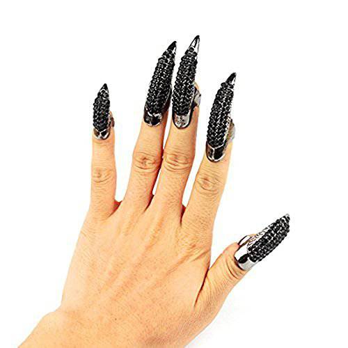 Ewanda store 10Pcs False Nails Punk Talon Claw Paw Finger Ring Knuckle Bend Finger Claw Ring(Black)