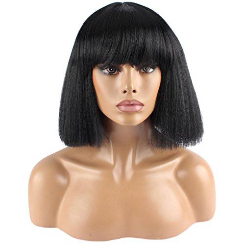 WeKen Fashion Wig Women’s Short Bob Kinky Straight Full Bangs Synthetic Hairpieces Black