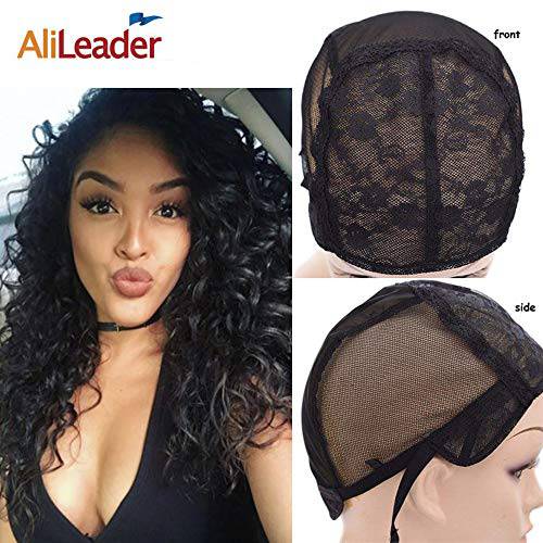 Wig Cap for Wig Making Double Lace Wig Cap with Adjustable Straps Wig Cap for Women Wig Making Caps on The Back Swiss Lace Hairnet (Black L)