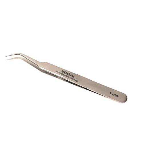 Tweezers for Eyelash Extension Ikigai, Professional Straight and Curved Pointed Precision Tip, Surgical Stainless Steel, Lash Tweezers (7-SA)