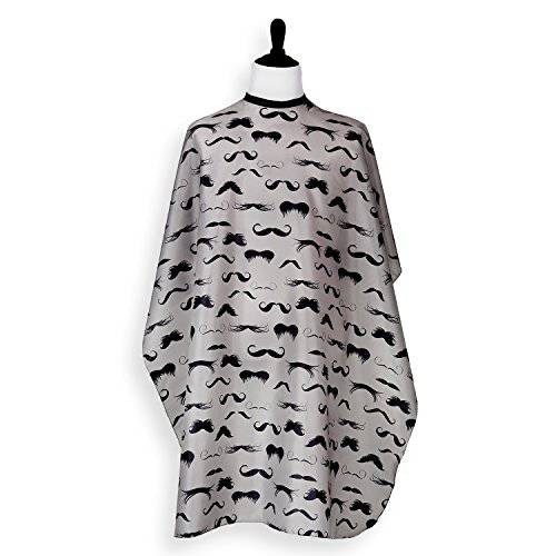 Men’s Barber Cape For Hair Stylists- Home Hair Cuts - Salons - Snaps, Retro Mustache Design (Grey)