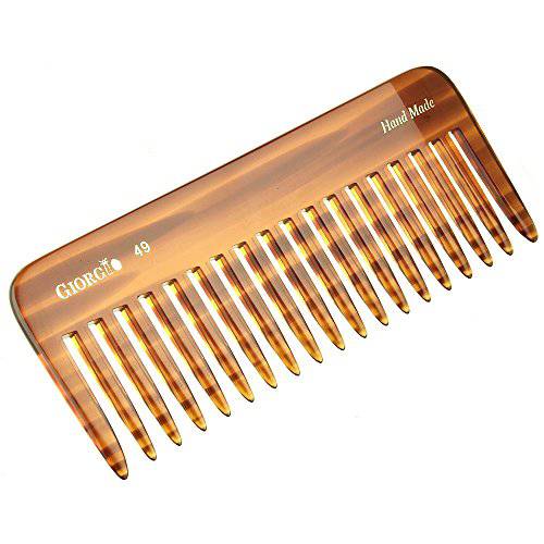 Giorgio G49 Large 5.75 Inch Hair Detangling Comb, Wide Teeth for Thick Curly Wavy Hair. Long Hair Detangler Comb For Wet and Dry. Handmade of Quality Cellulose, Saw-Cut, Hand Polished, Tortoise Shell