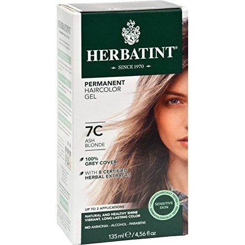 Herbatint Permanent Haircolor Gel, 7C Ash Blonde, Alcohol Free, Vegan, 100% Grey Coverage - 4.56 oz
