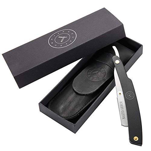 Best Shavette Straight Razor - Replaceable Blade Straight Razor, Metal Handle Shavette, No Stropping & Honing Needed, Great Starter Blade, Hygienic, Close Shave, Leather Case (Black)