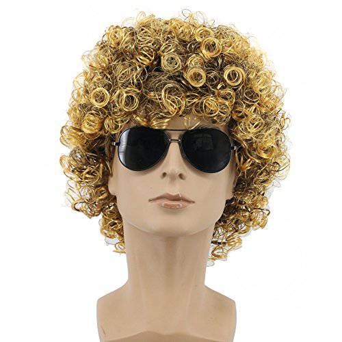 Yuehong Black Short Curly Wigs Fluffy Jumbo Afro Hippie Wig Halloween Party Costume Hair Wigs