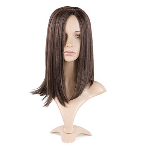 QUEENTAS 14inch Short Straight Brown Bob Wig Shoulder Length Dark Brown Bob Synthetic Hair Wigs for White Women with Bangs Daily Use (Dark Brown 4)