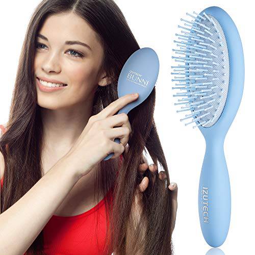 IZUTECH Pro Bunni Soft Wet/Dry Detangling Hair Round Paddle Brush for Women with Air Cushion (Blue)