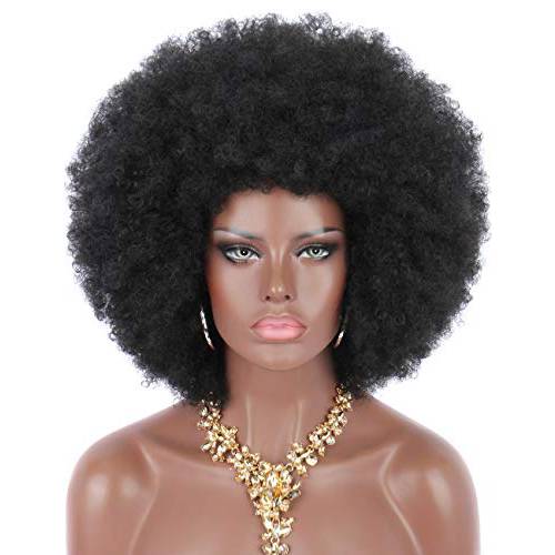 Kalyss 16 Women’s Short Afro Kinky Curly Hair black Wigs for Black Women Large Bouncy and Soft Natural Looking Premium Synthetic Hair Wigs for Women,150% Density