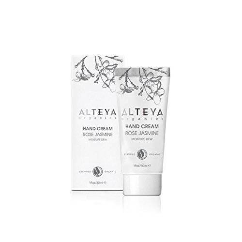 Alteya Organics Moisture Dew Hand Cream 30ml - Certified Organic hand skin treatment cream with rose water and jasmine extract, moisturising and softening