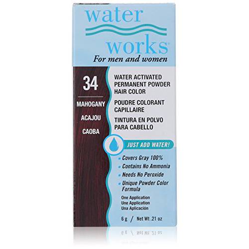 Water Works Water Activated Permanent Powder Hair Color for Men and Women, 34 Mahogany