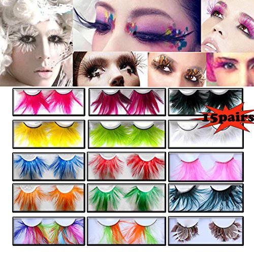 Lookathot 13 Pairs Feather False Eyelashes Eye Lashes- Natural Handmade Reusable Extensional Charming Sexy Funny Ladies Styles- Deluxe Party Stage Dance Costume