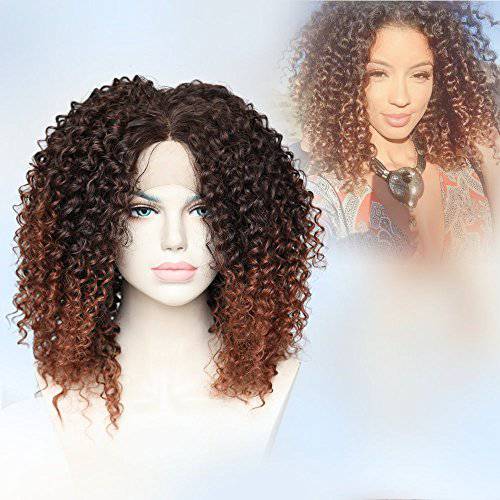 Cbwigs Fiber Hair Afro Kinky Curly Synthetic Lace Front Wigs Two Tone Ombre Brown Long Fluffy Wig (3 inch Paring Space) 16 inch 2/30